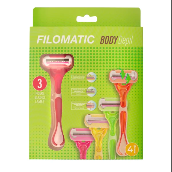CAJA 4 MAQUINILLAS AFEITAR MUJER FILO 3 BODY DEPIL - Imagen 2